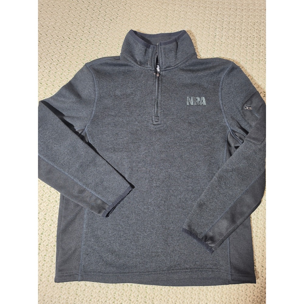 NRA Quarter Zip Pullover Mens Large Gray Excellent Fleece Lined Sleeve Pocket
